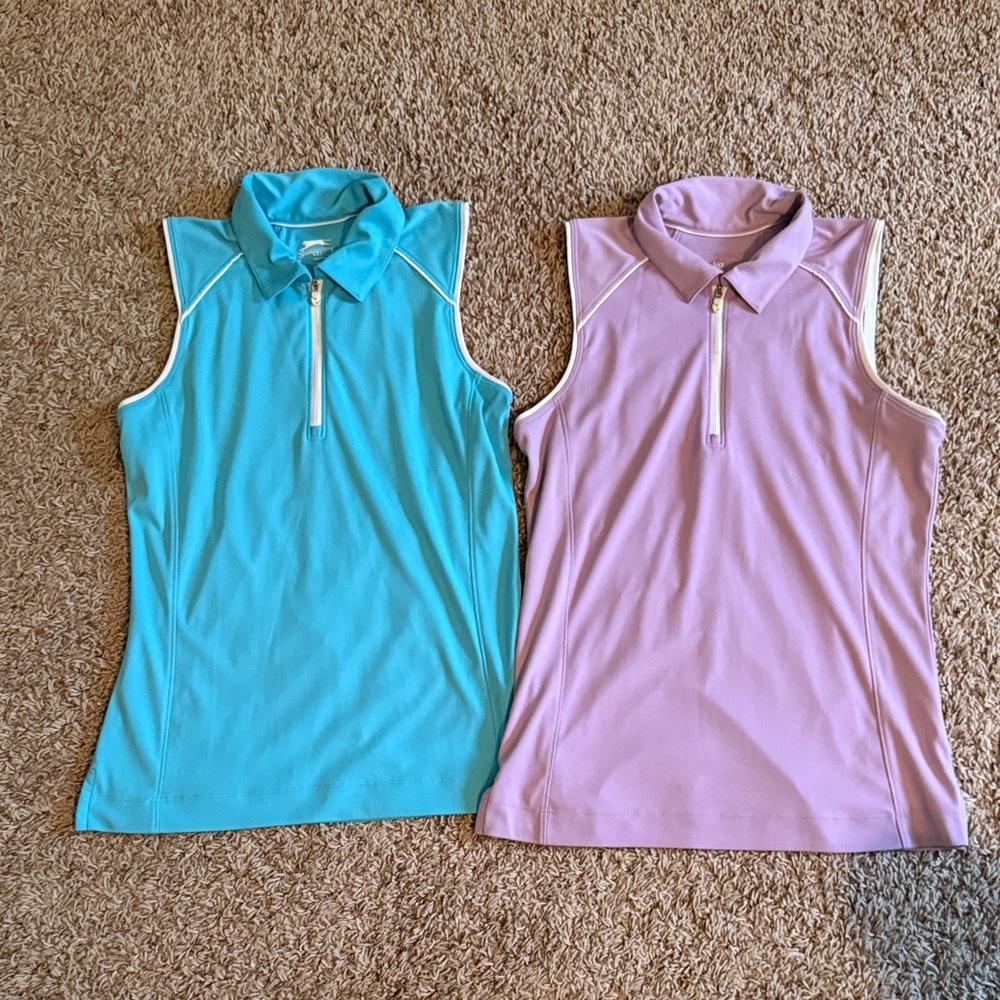 Slazenger Sleeveless Polo Shirts in Blue and Lavender
